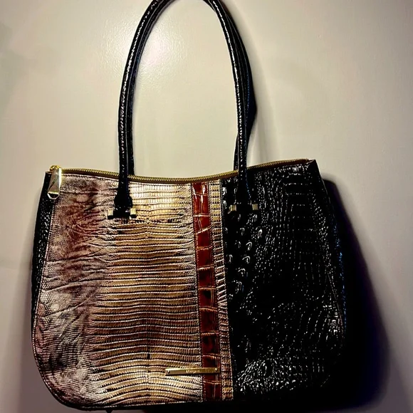 Brahmin Croc Embossed Tote Bag Brown Burgundy Tri Color - Picture 1 of 8